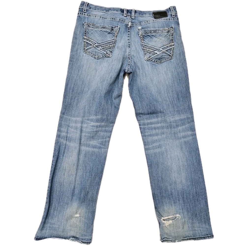BKE Seth 36R Straight Leg Distressed Jeans Light Wash‎ Y2K Denim Crazy Fade - Picture 2 of 15